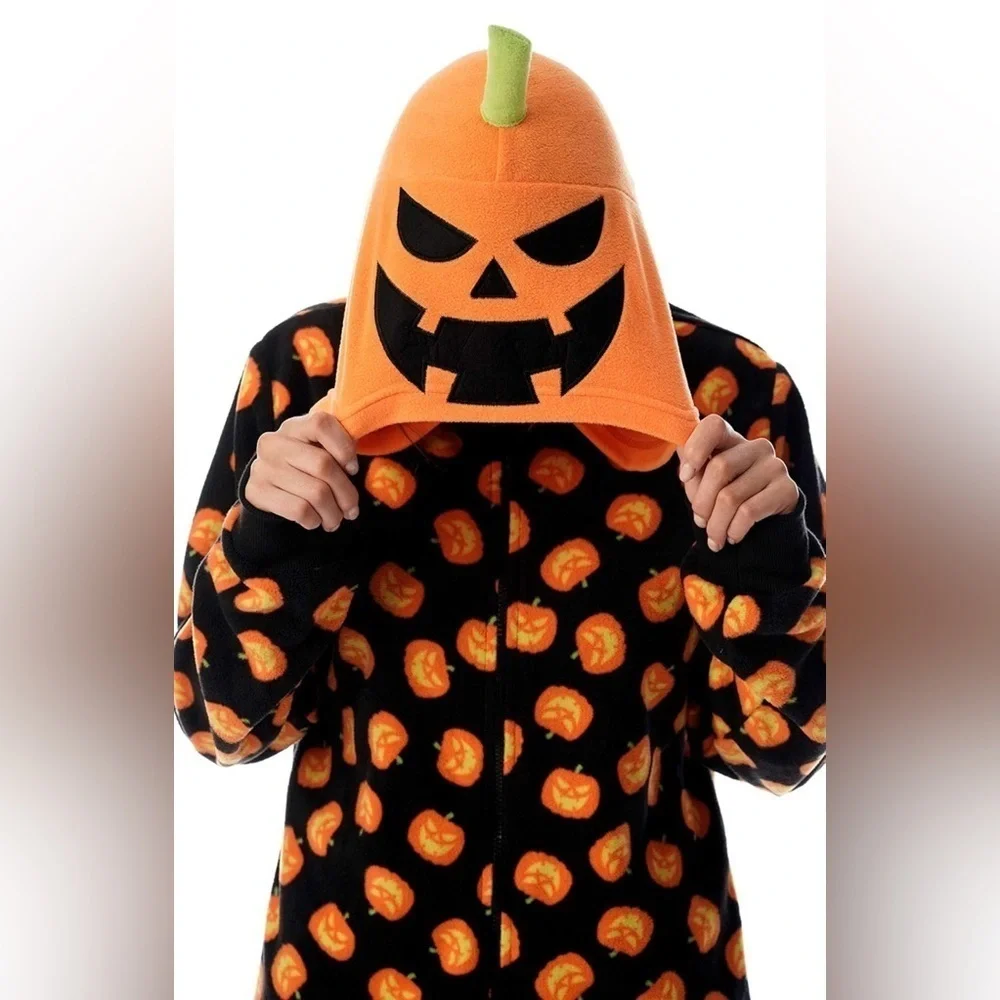 Adult Onesie Pumpkin Pajamas w/ Hood, Large